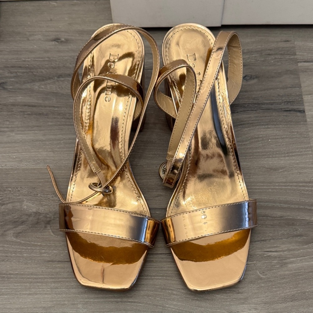 Metallic Rose Gold Strappy Slingback Heels - Women
